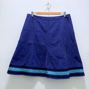 Boden | Vintag Curduroy Pleated Skirt With Applique Stitch Hem | Blue | Size 14